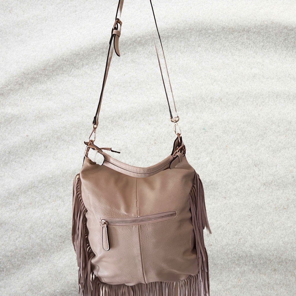 Moda Luxe Tan Shoulder Bag with Boho Fringe